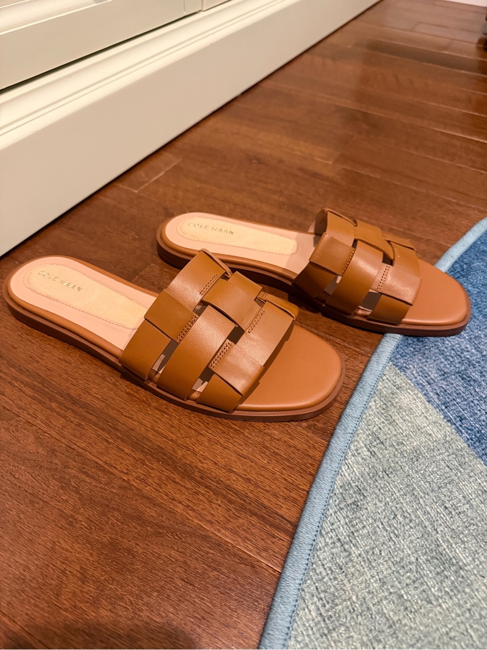 Cole Haan Women’s Tan Woven Leather Slide Sandals - Picture 2 of 3